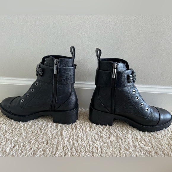 Karl Lagerfeld Bejeweled Black Combat boot size 7.5 - Picture 4 of 6